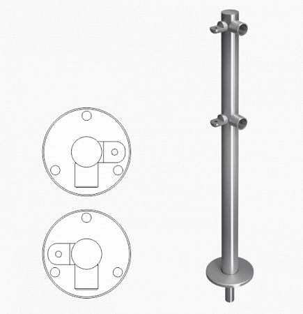 Стойка ограждения съемная L-образная с 2-мя полупетлями под поворотную створку или секцию и 2 муфты слева, образуя угол 90°